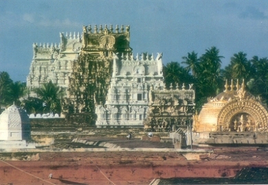 A View of Gopurams in the Temple